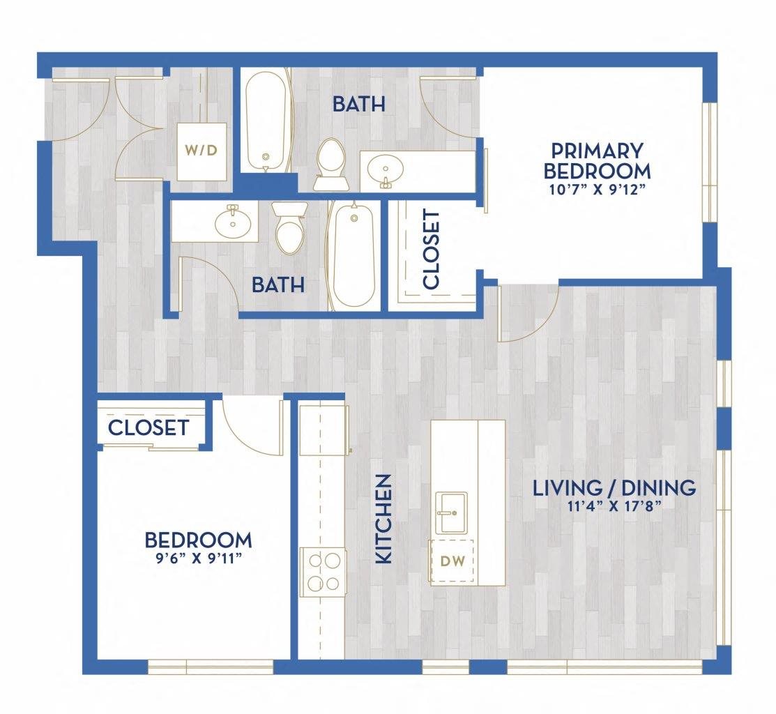 D1 - Two Bed, Two Bath floor plan